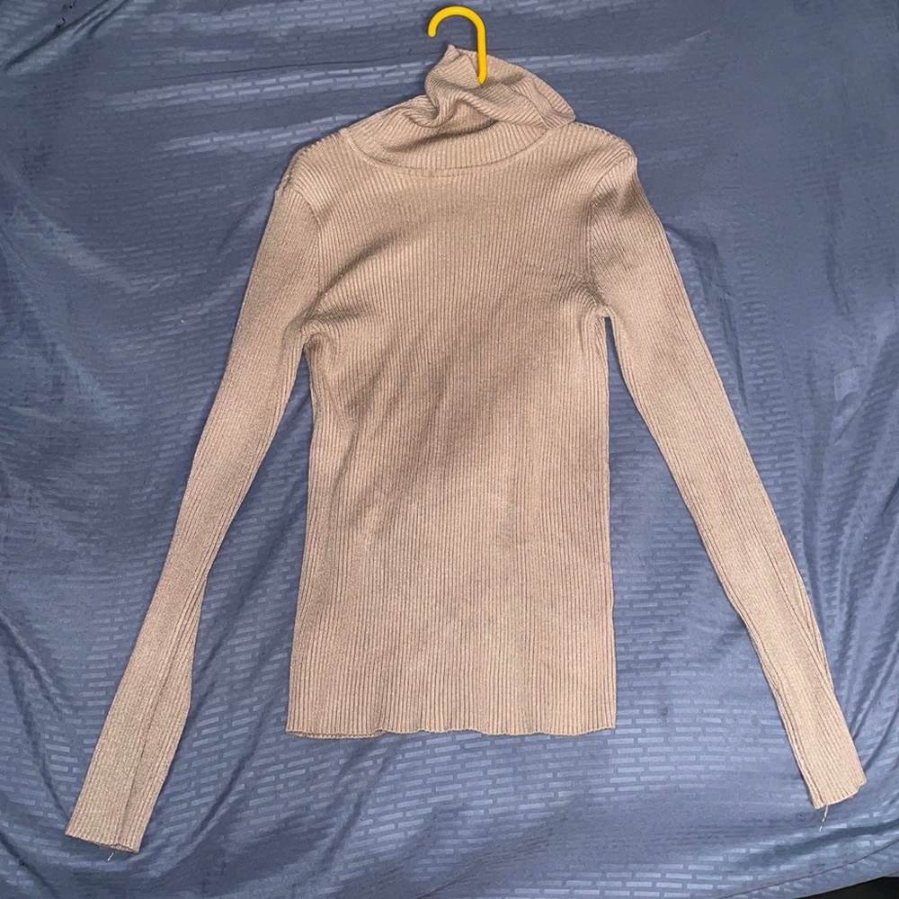 Tan, ribbed, turtle neck top